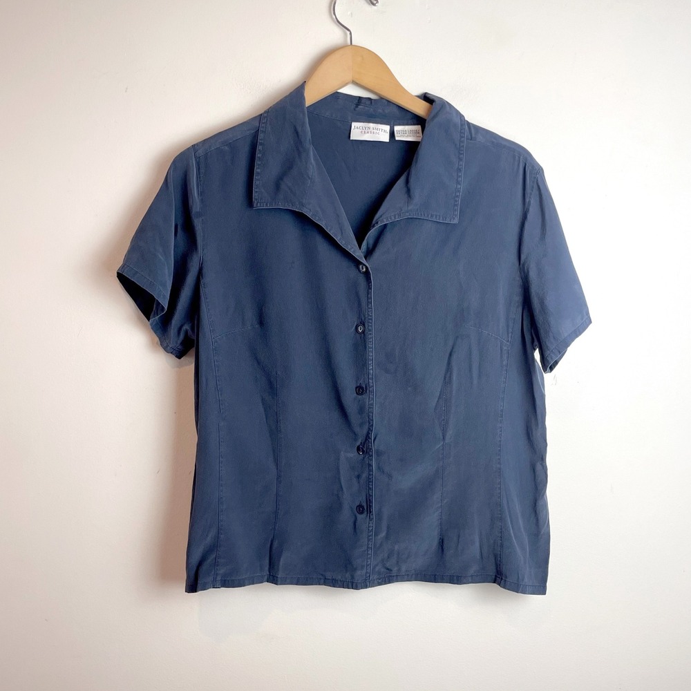 Silk Blouse Short Sleeve Button Down Top Vintage Minimalist Quiet Luxury 90s